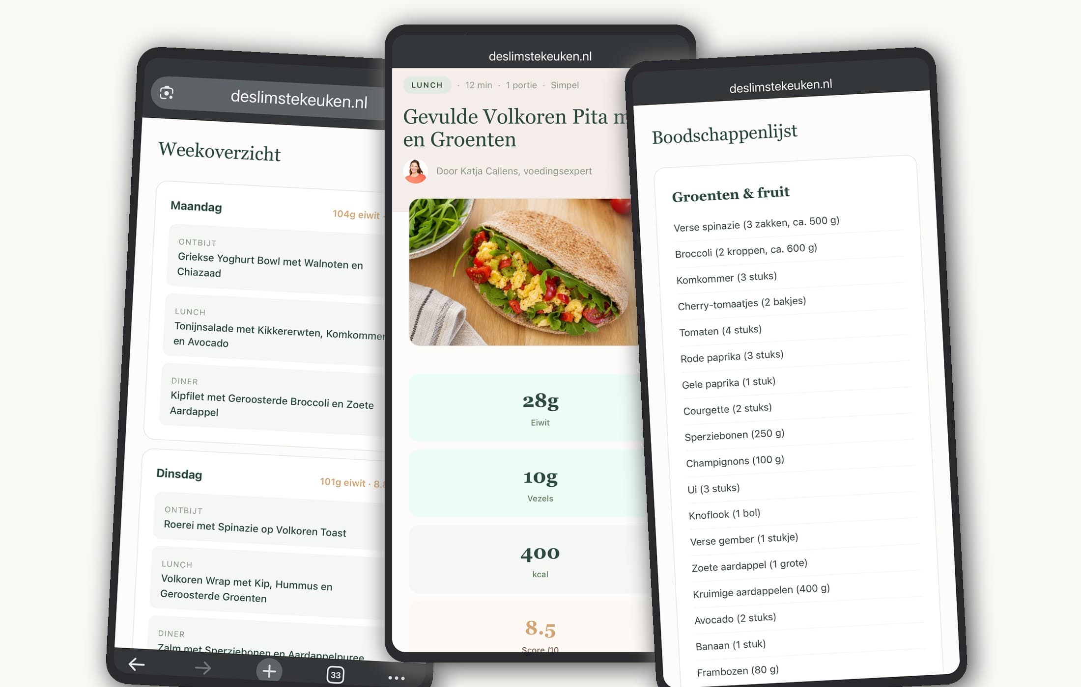 Het weekmenu, een recept en de boodschappenlijst op je telefoon