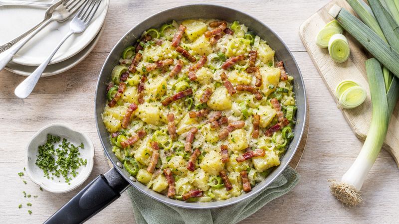 Aardappel met prei en spekjes