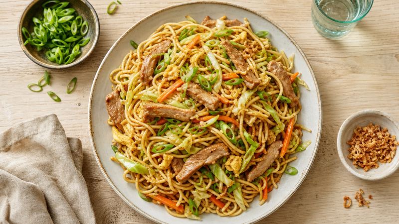 Bami Goreng met Varkensvlees en Groenten