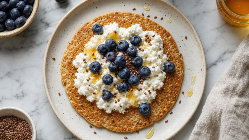 Boekweitpannenkoek met cottage cheese en blauwe bessen