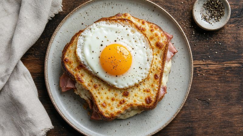 Croque madame met ham, kaas en gebakken ei