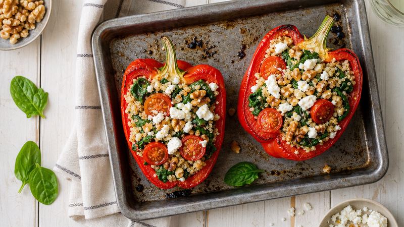 Gevulde paprika met quinoa, feta en walnoten