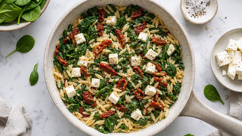 Orzopan met spinazie en feta