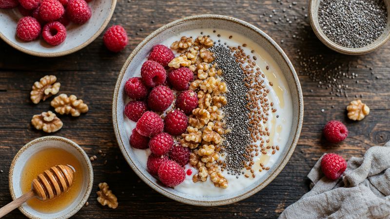 Griekse yoghurt bowl met walnoten en chiazaad