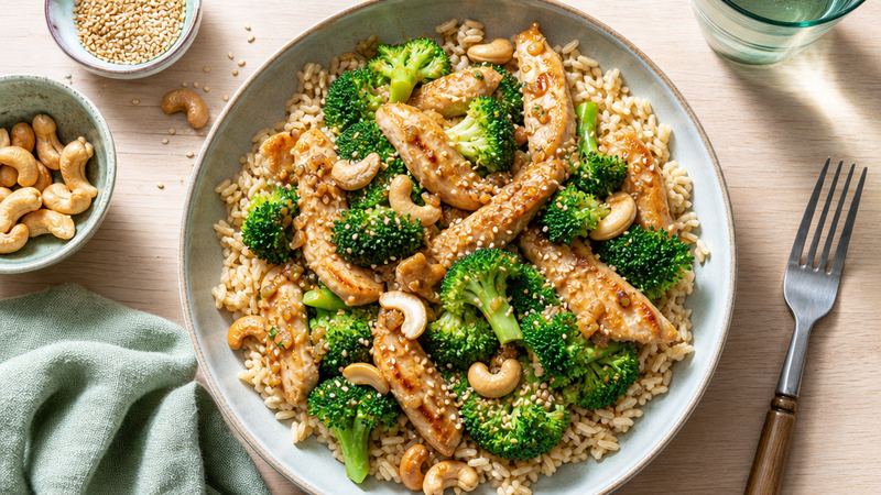 Broccoli met Kip, Cashewnoten en Sesamdressing