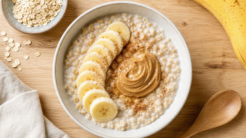 Havermoutpap met banaan, pindakaas en kaneel