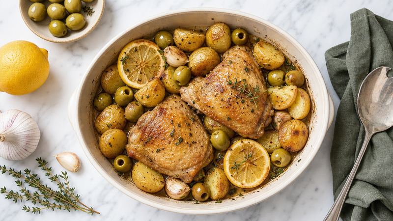 Kip met citroen, olijven en aardappel uit de oven