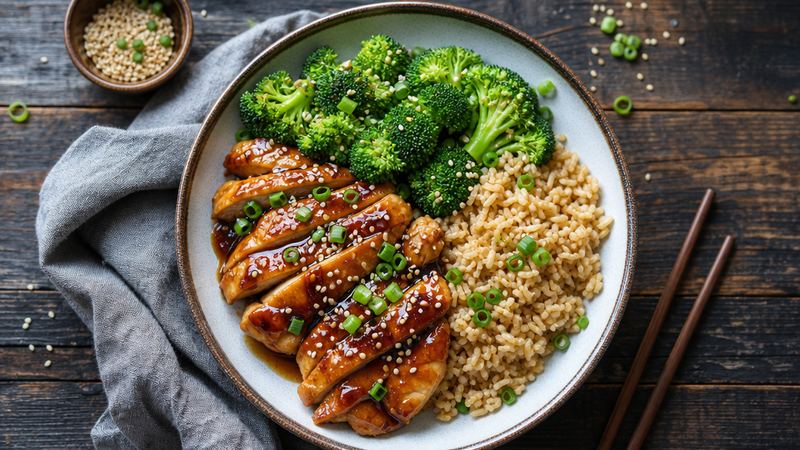 Kip teriyaki met broccoli en zilvervliesrijst