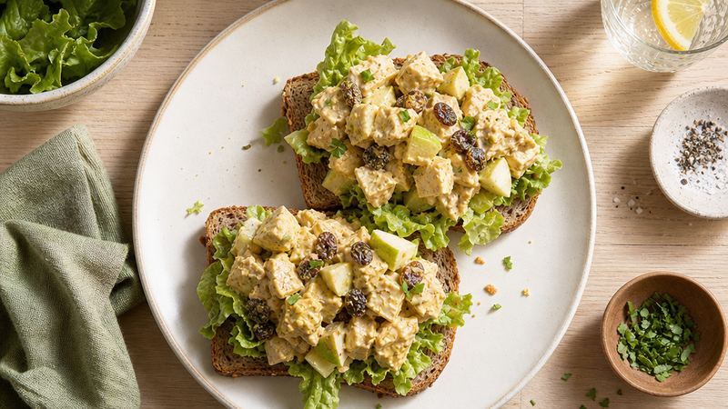 Kipkerriesalade met volkorenbrood