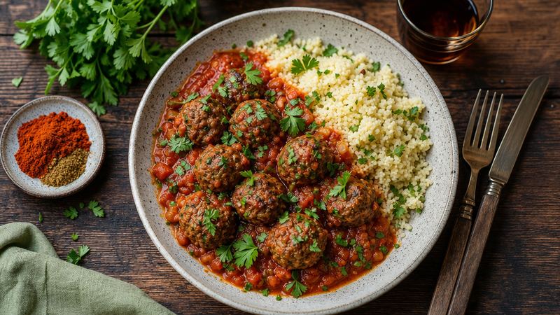Lamsgehaktballetjes in tomatensaus met couscous