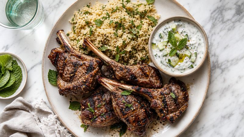 Lamskoteletten met munt-yoghurt en couscous