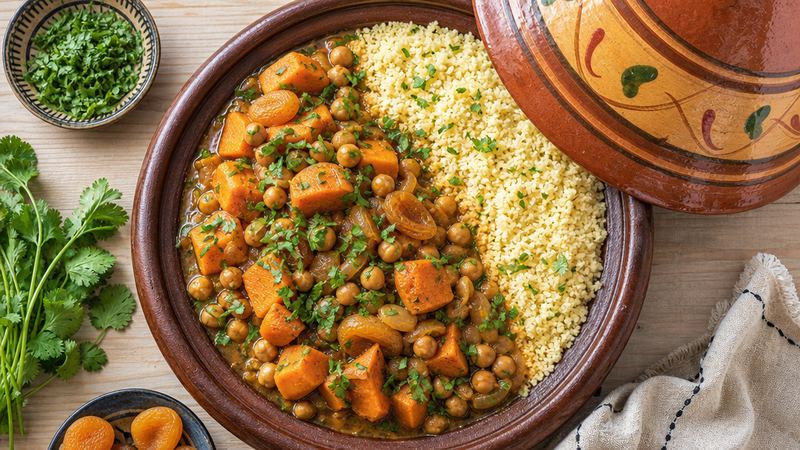 Marokkaanse stoofpot met kikkererwten en abrikozen
