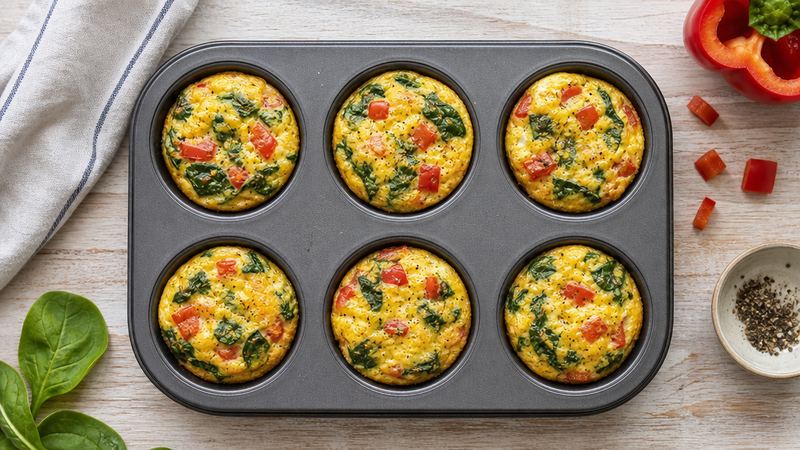 Ei-muffins met spinazie en paprika