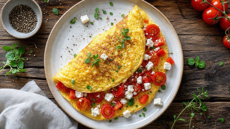 Omelet met paprika, tomaat en feta
