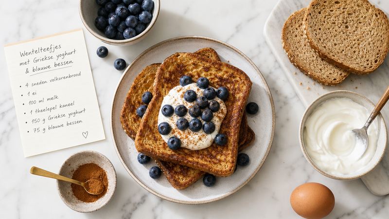 Wentelteefjes met Griekse Yoghurt en Blauwe Bessen