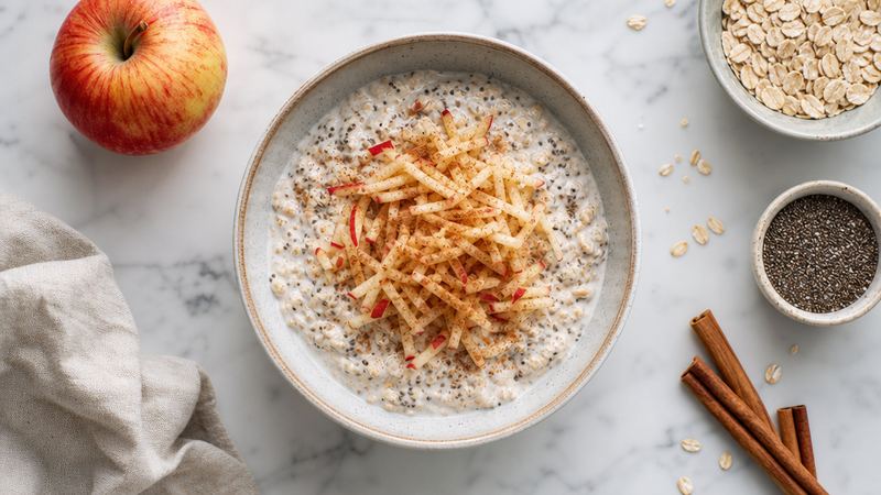 Overnight oats met chiazaad, kaneel en appel