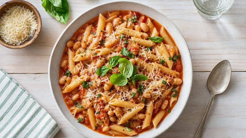 Pasta e fagioli met witte bonen en penne