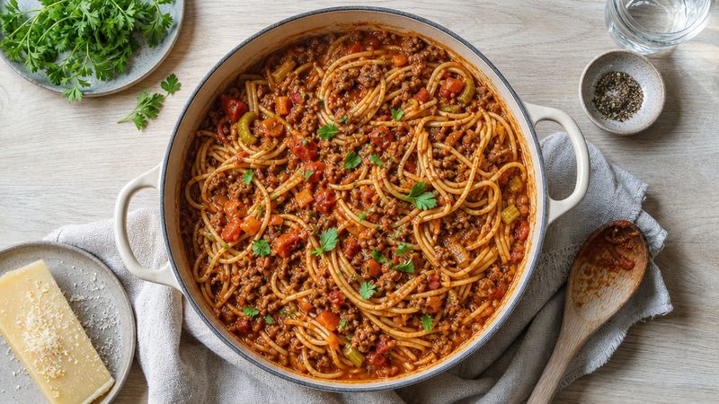 One-pot pasta bolognese