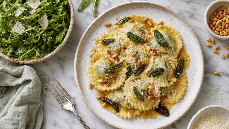 Ravioli met Salieboter en Rucolasalade