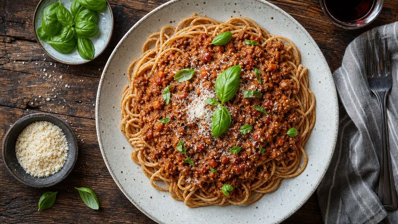 Spaghetti met gehaktsaus en groenten