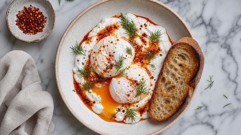 Turkse eieren met yoghurt en chiliboter