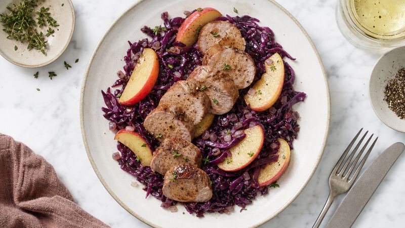 Varkenshaas met appel en rodekool