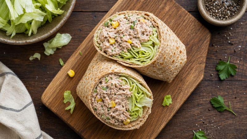 Wrap met tonijn, mais en ijsbergsla