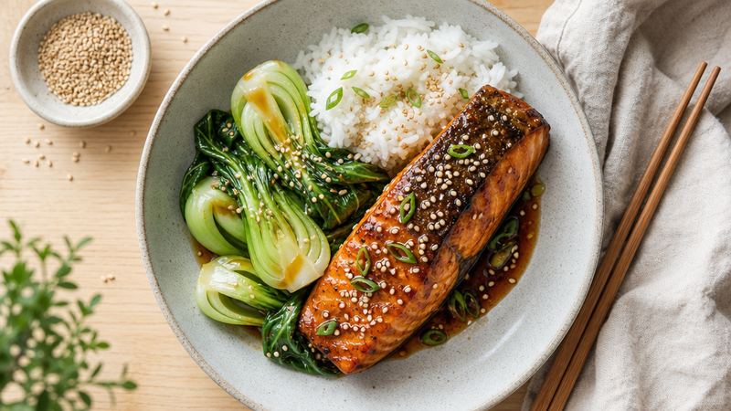 Zalmfilet teriyaki met paksoi en rijst